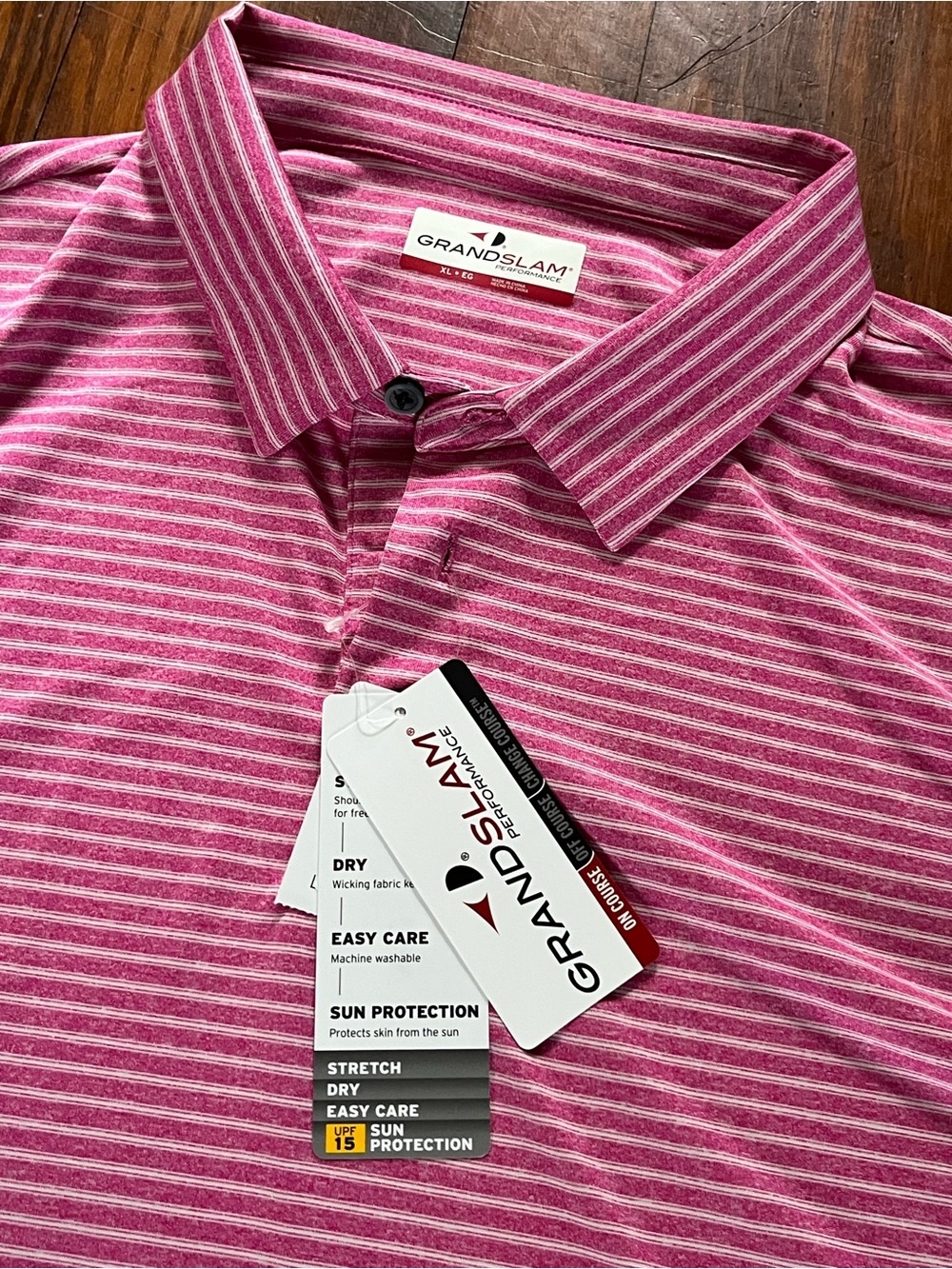 Grand Slam Men’s Fuchsia Striped Performance Polo XL NWT